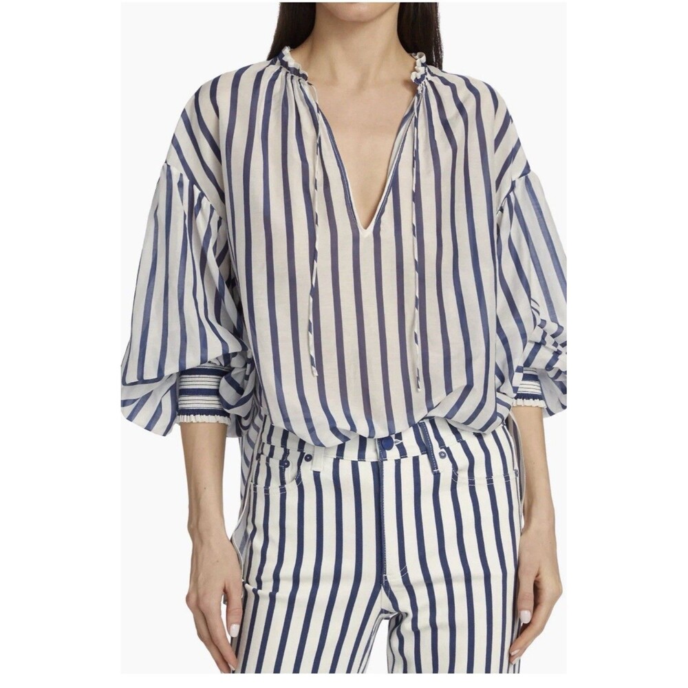 Alice + Olivia  Julius Striped Cotton-Blend Sheer Tunic Shirt Women, size Small